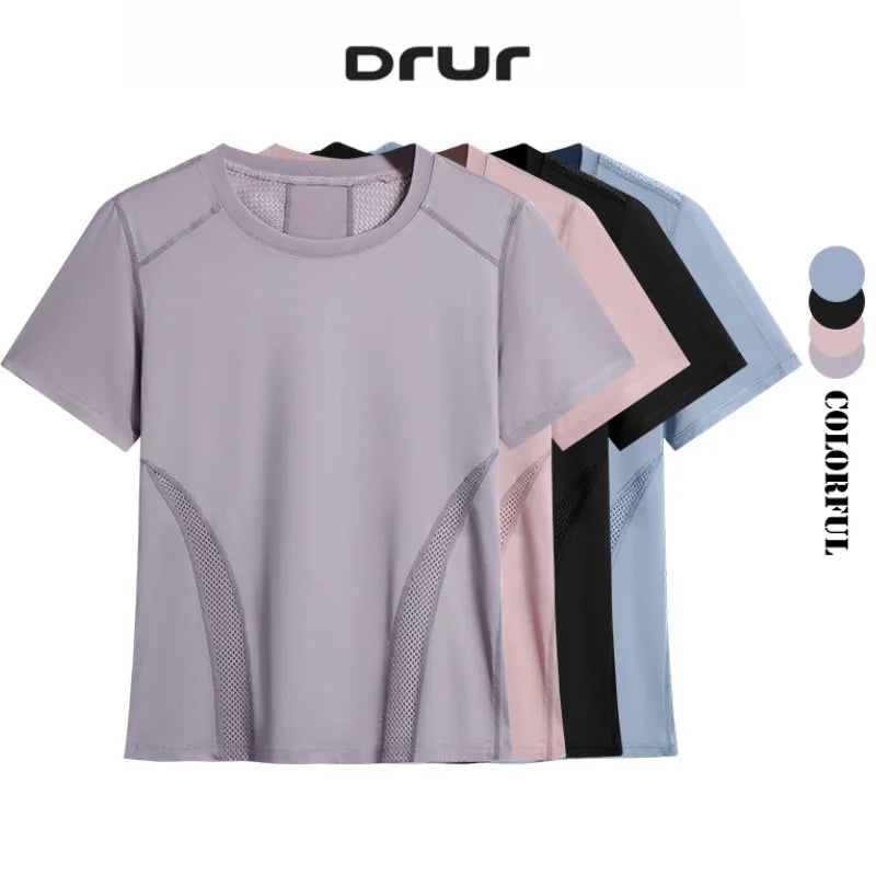 DRUR Summer Lightweight Running T Shirt Women Quick Dry Gym Workout Top Breathable Loose Fit Sports Tee Activewear Yoga Clothes