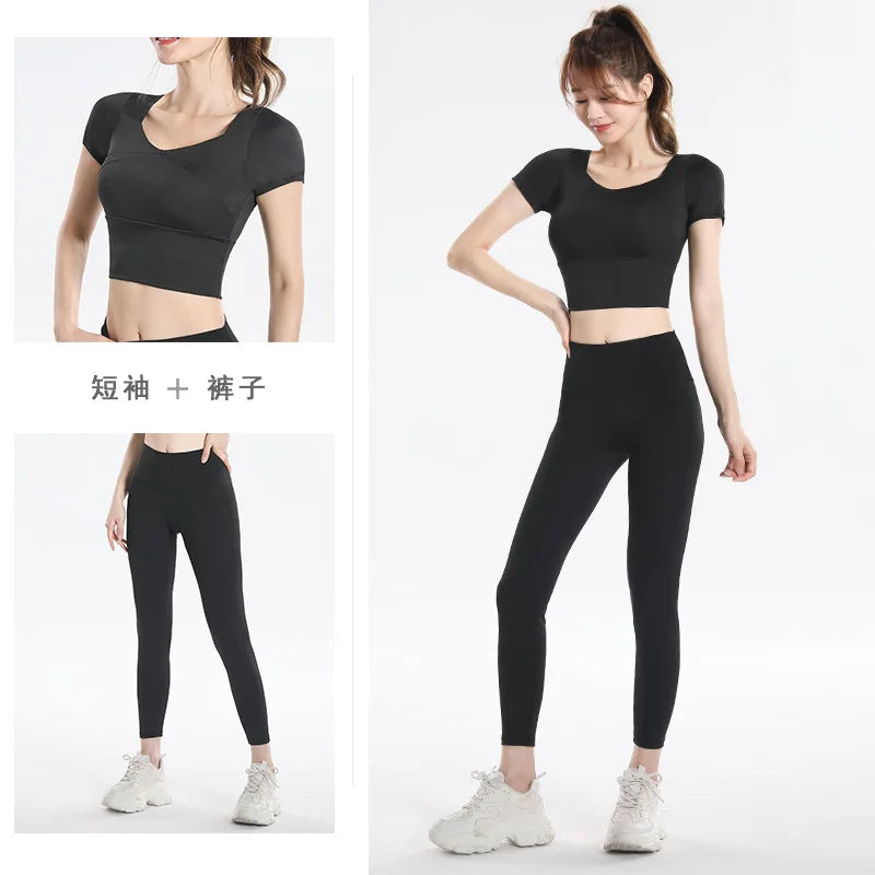 Quick Dry Set Sports Top With Built-In Bra Plus Size 2026 New Yoga Short Sleeve Morning Run Fitness Workout for women
