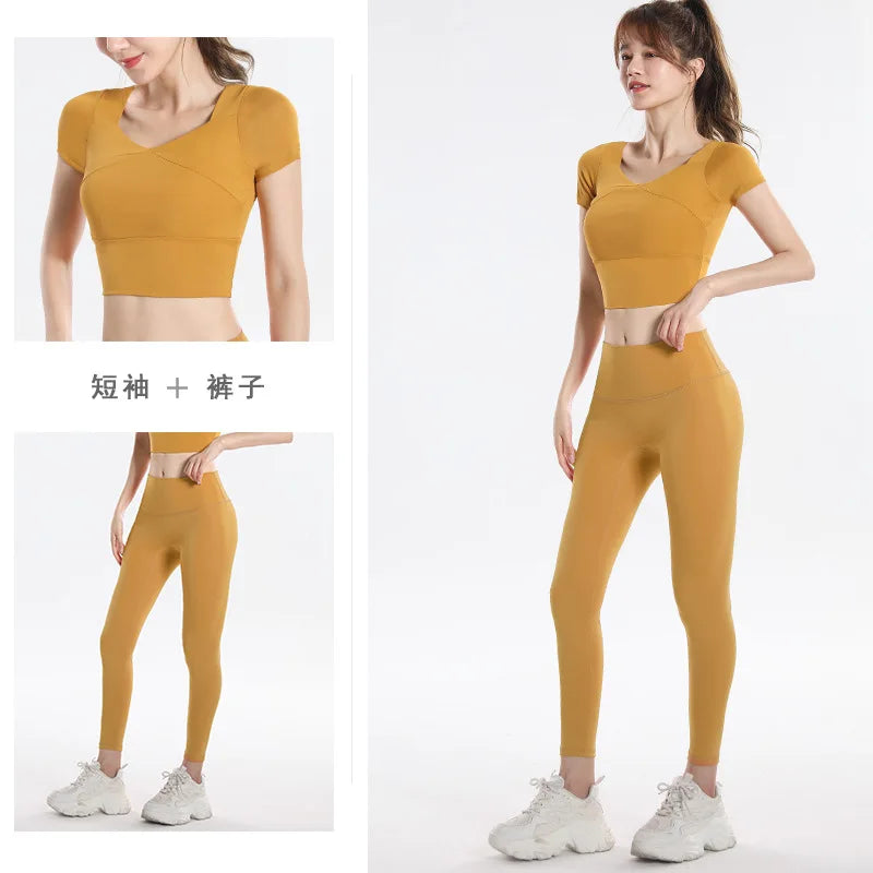 Quick Dry Set Sports Top With Built-In Bra Plus Size 2026 New Yoga Short Sleeve Morning Run Fitness Workout for women