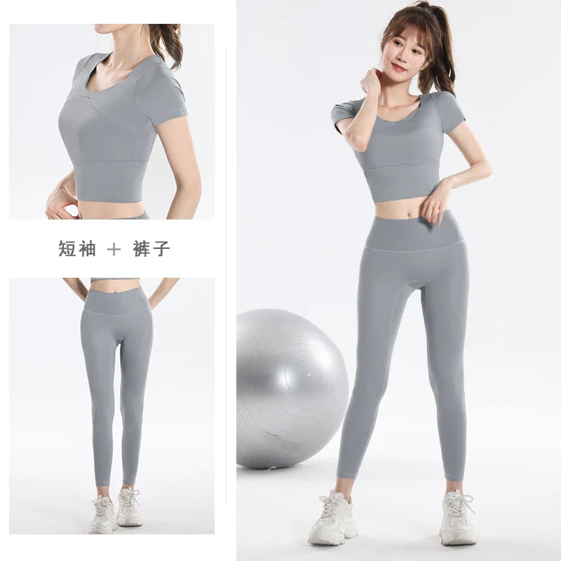 Quick Dry Set Sports Top With Built-In Bra Plus Size 2026 New Yoga Short Sleeve Morning Run Fitness Workout for women
