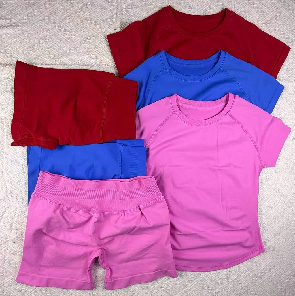 2 pieces of DFYZHE Impact sports set short sleeved seamless yoga top fitness set fitness running shorts sports set