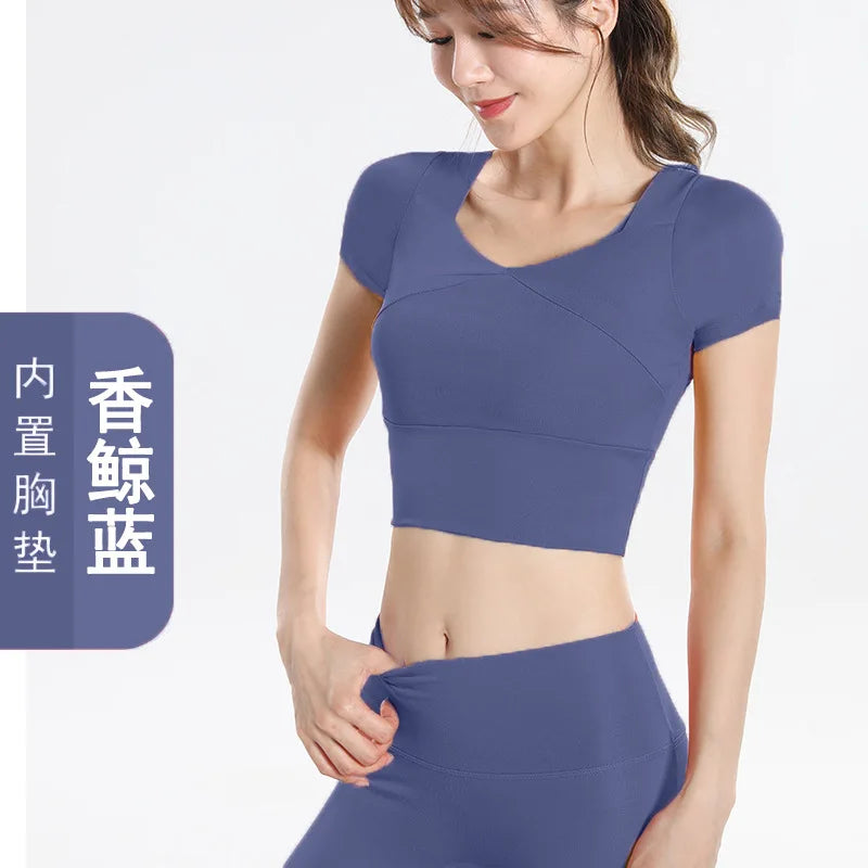 Quick Dry Set Sports Top With Built-In Bra Plus Size 2026 New Yoga Short Sleeve Morning Run Fitness Workout for women
