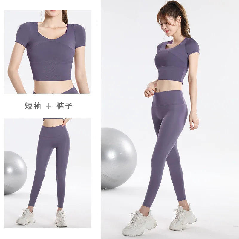 Quick Dry Set Sports Top With Built-In Bra Plus Size 2026 New Yoga Short Sleeve Morning Run Fitness Workout for women