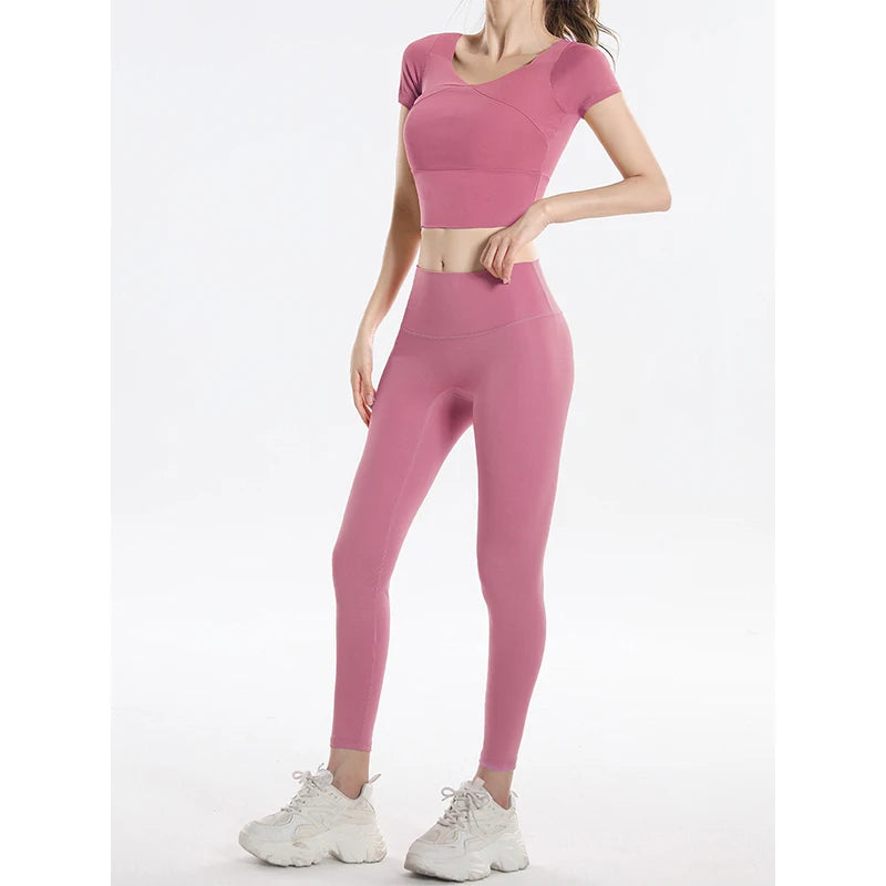 Quick Dry Set Sports Top With Built-In Bra Plus Size 2026 New Yoga Short Sleeve Morning Run Fitness Workout for women