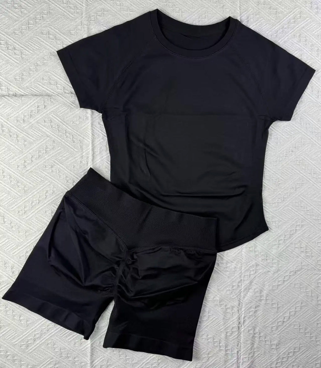 2 pieces of DFYZHE Impact sports set short sleeved seamless yoga top fitness set fitness running shorts sports set