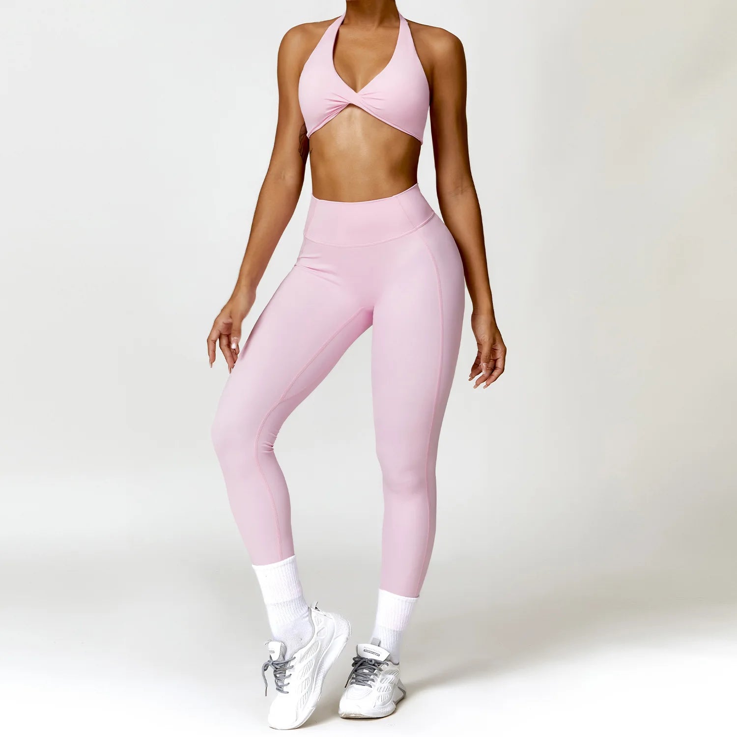 FUBEIKE 2 Pieces Set Pink Women's Underwear Seamless Women Panties Yoga Suits Beauty Back Quick-Drying Running Workout Clothes