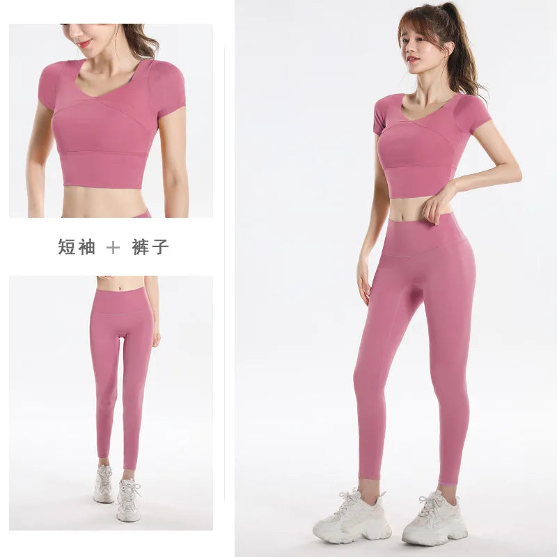 Quick Dry Set Sports Top With Built-In Bra Plus Size 2026 New Yoga Short Sleeve Morning Run Fitness Workout for women