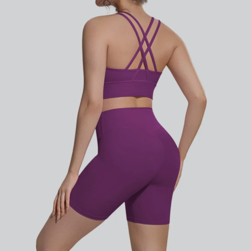2 Pieces Yoga Suit Women's Summer Tracksuit Fitness Gym Clothes Fast Dry Sports Bra Legging Shorts Workout Gym Sets Sportswear