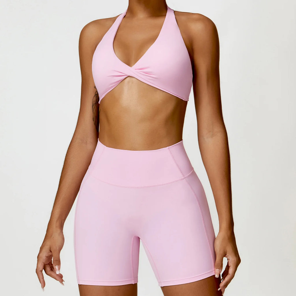 FUBEIKE 2 Pieces Set Pink Women's Underwear Seamless Women Panties Yoga Suits Beauty Back Quick-Drying Running Workout Clothes