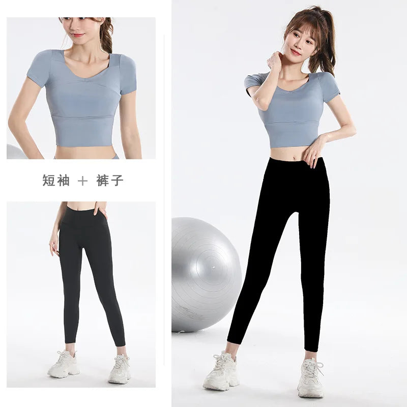 Quick Dry Set Sports Top With Built-In Bra Plus Size 2026 New Yoga Short Sleeve Morning Run Fitness Workout for women