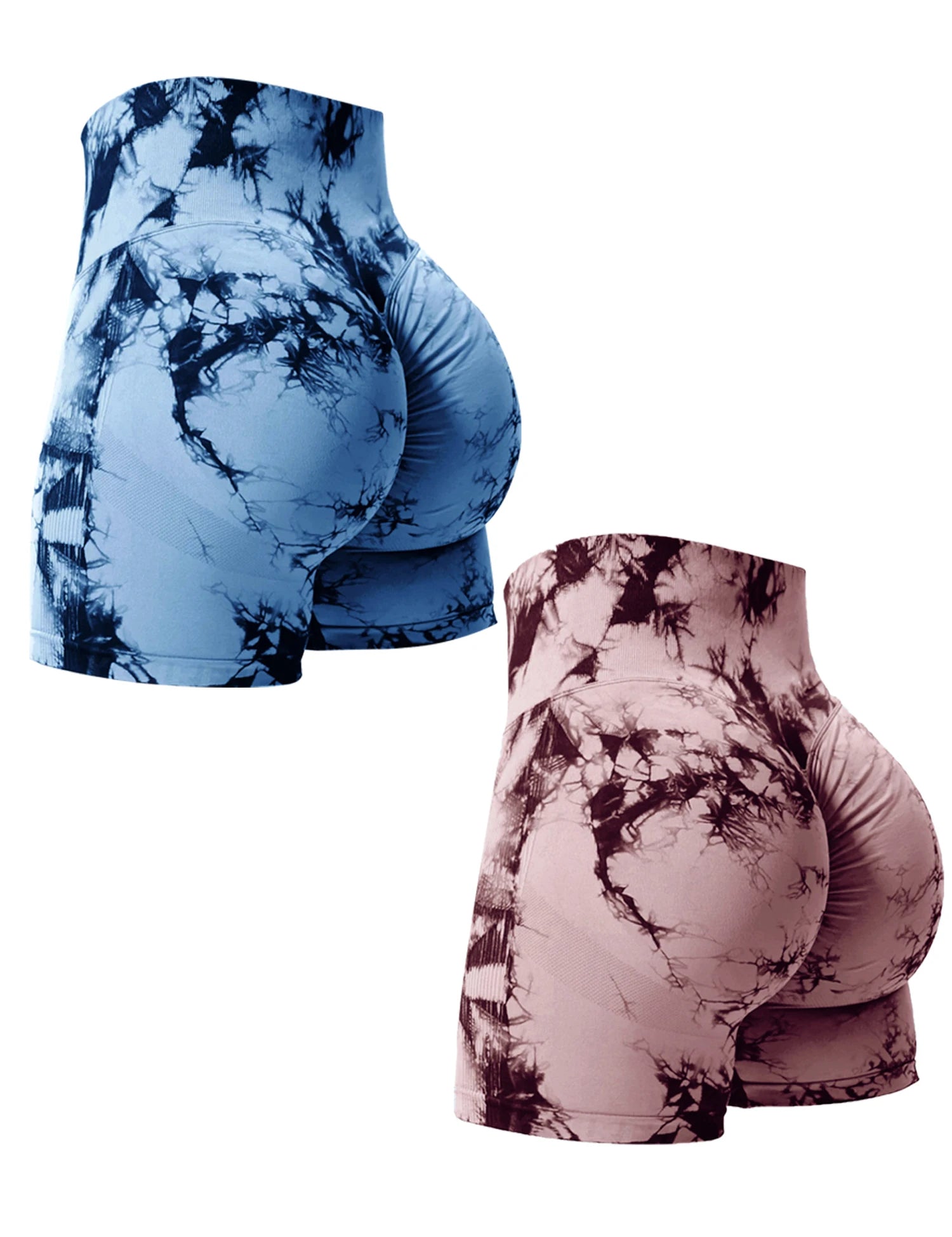 2PCS Tie Dye Butt Lifting Sexy Gym Shorts Woman Skinny Stretch High Waist Sport Shorts Casual Seamless Scrunch Butt