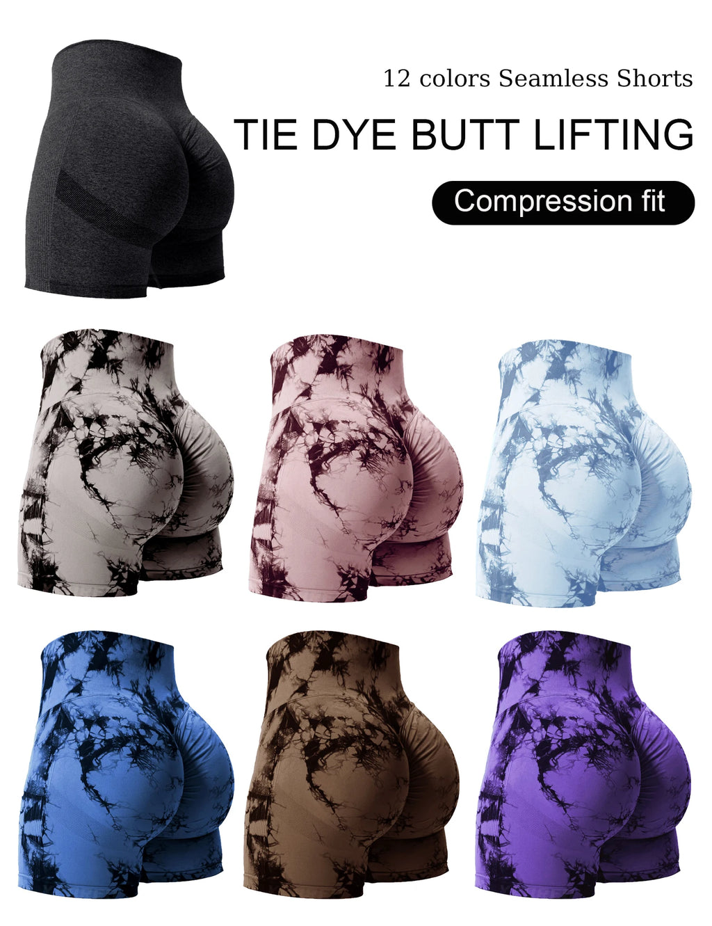 2PCS Tie Dye Butt Lifting Sexy Gym Shorts Woman Skinny Stretch High Waist Sport Shorts Casual Seamless Scrunch Butt