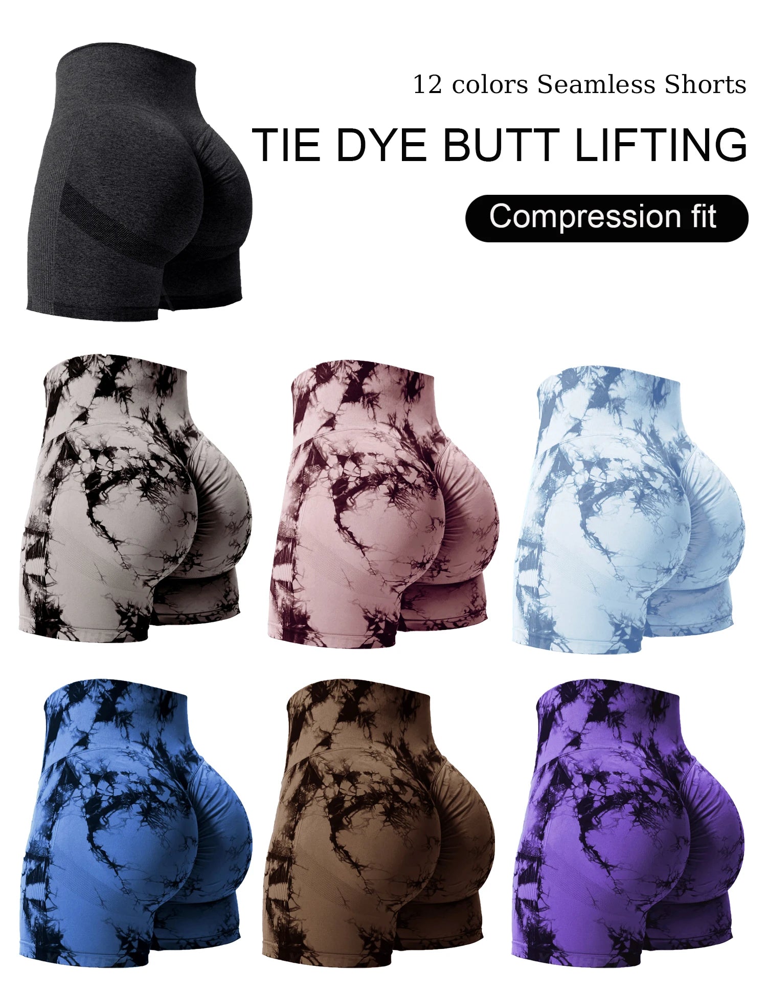 2PCS Tie Dye Butt Lifting Sexy Gym Shorts Woman Skinny Stretch High Waist Sport Shorts Casual Seamless Scrunch Butt