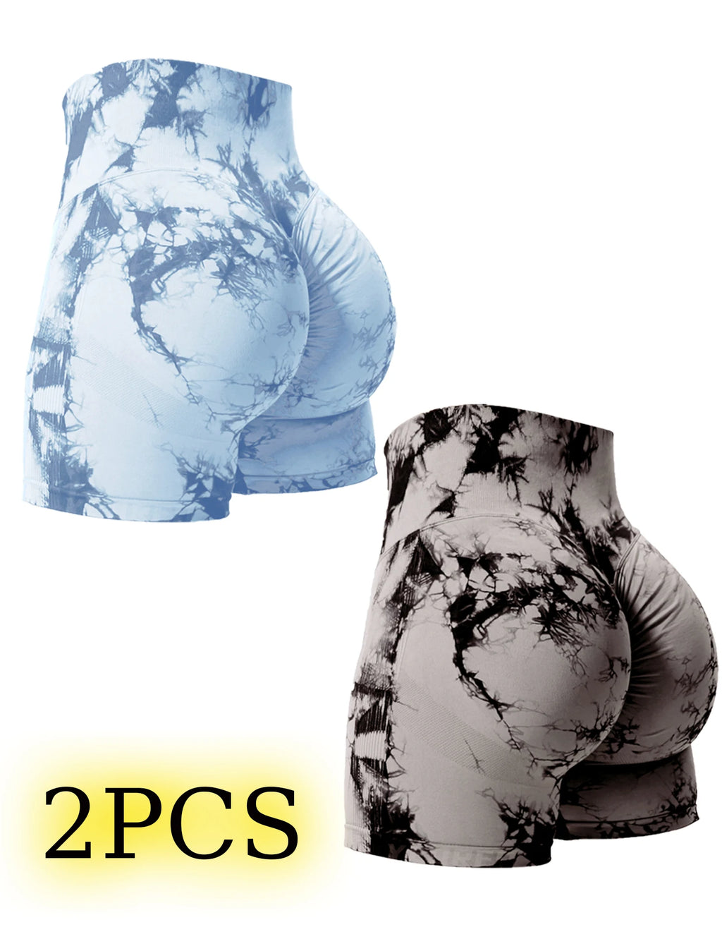 2PCS Tie Dye Butt Lifting Sexy Gym Shorts Woman Skinny Stretch High Waist Sport Shorts Casual Seamless Scrunch Butt