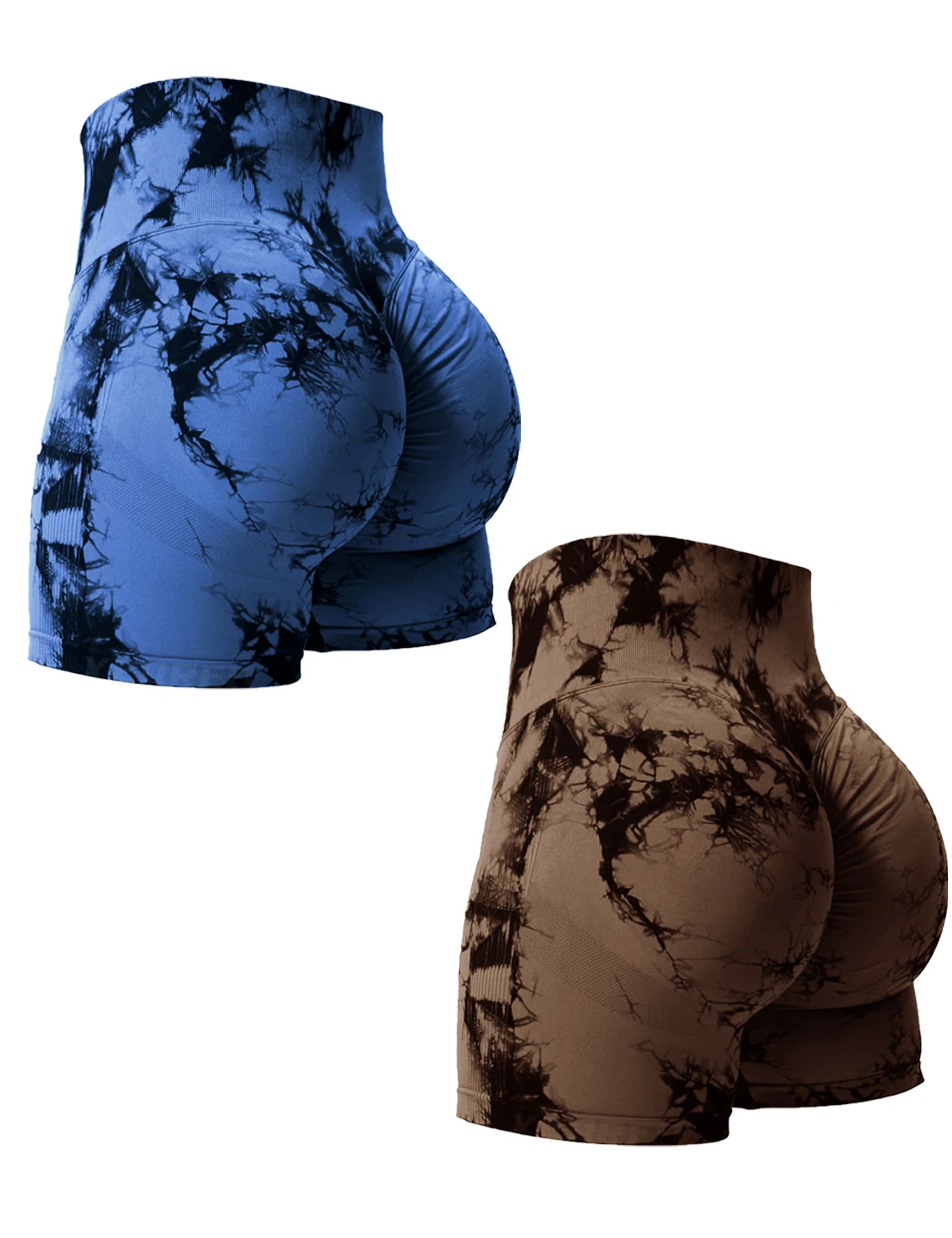 2PCS Tie Dye Butt Lifting Sexy Gym Shorts Woman Skinny Stretch High Waist Sport Shorts Casual Seamless Scrunch Butt