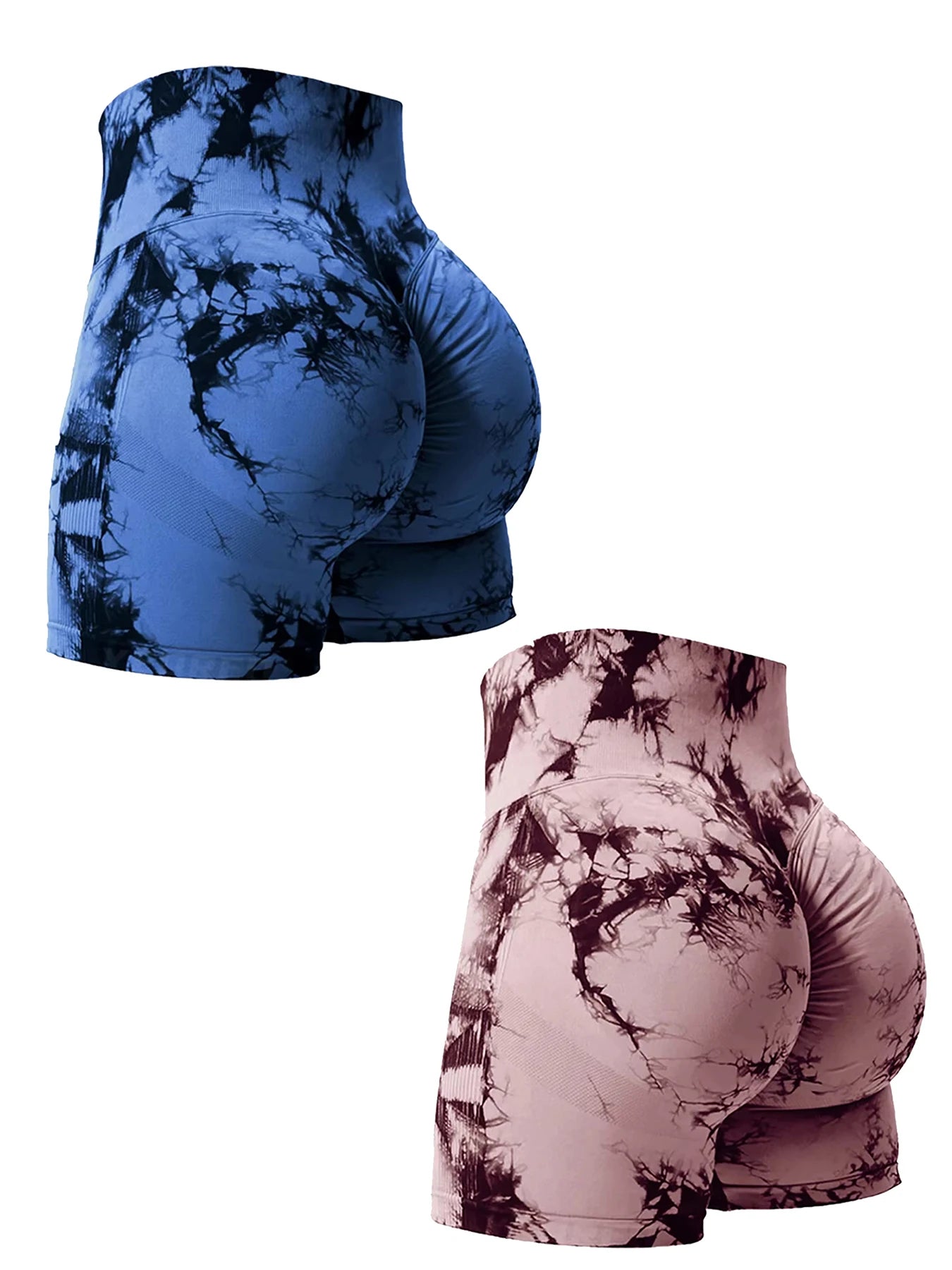 2PCS Tie Dye Butt Lifting Sexy Gym Shorts Woman Skinny Stretch High Waist Sport Shorts Casual Seamless Scrunch Butt