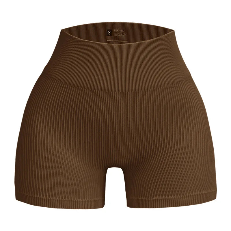 High-waisted Yoga Pant For Women, Summer Designed To Lift And Shape, Tight-fitting With Solid Color And Ribbed Texture, Sports Shorts