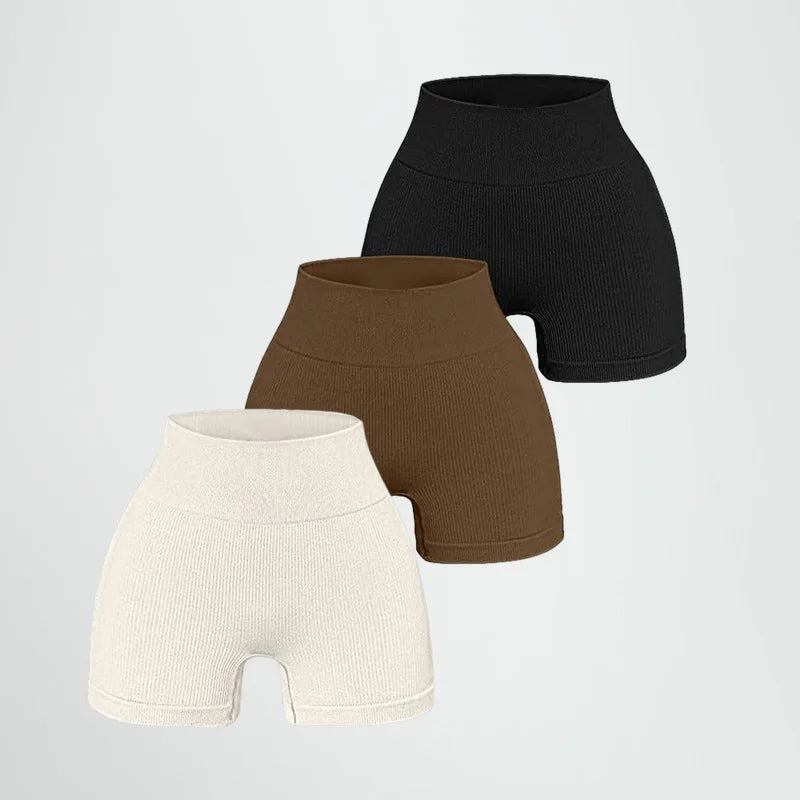 High-waisted Yoga Pant For Women, Summer Designed To Lift And Shape, Tight-fitting With Solid Color And Ribbed Texture, Sports Shorts
