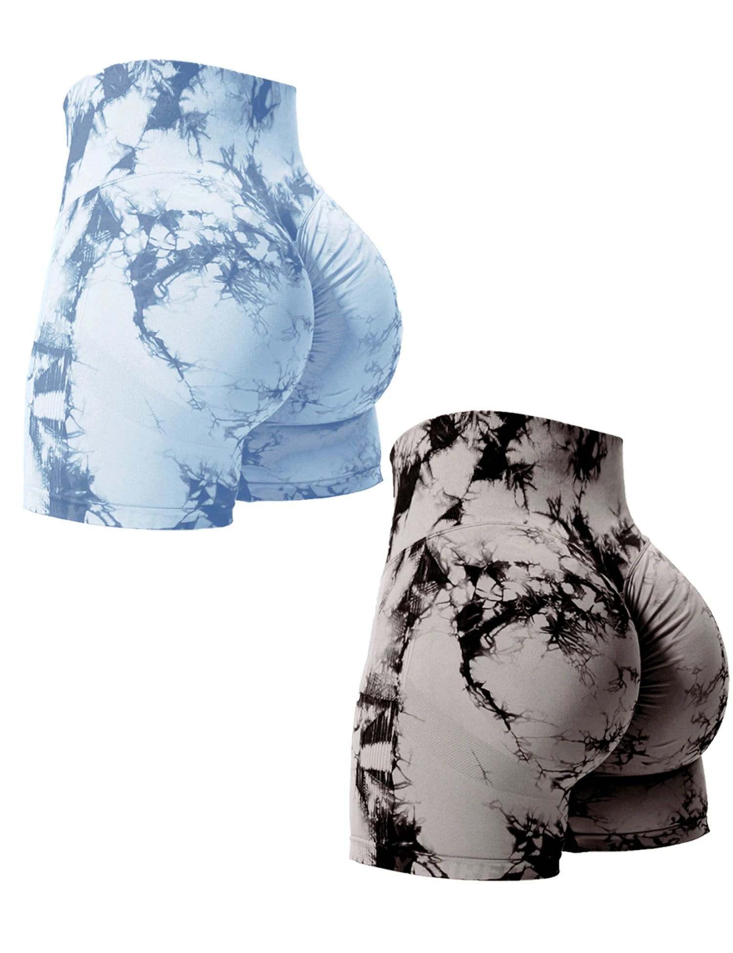 2PCS Tie Dye Butt Lifting Sexy Gym Shorts Woman Skinny Stretch High Waist Sport Shorts Casual Seamless Scrunch Butt