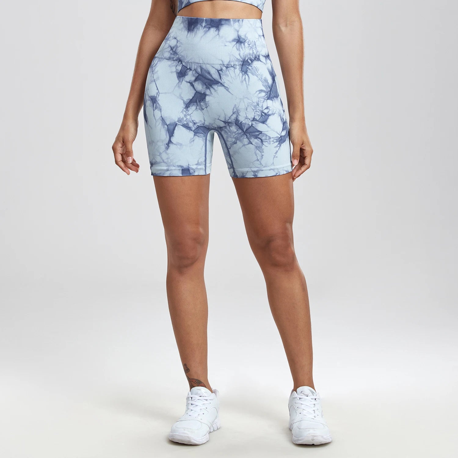 2PCS Tie Dye Butt Lifting Sexy Gym Shorts Woman Skinny Stretch High Waist Sport Shorts Casual Seamless Scrunch Butt
