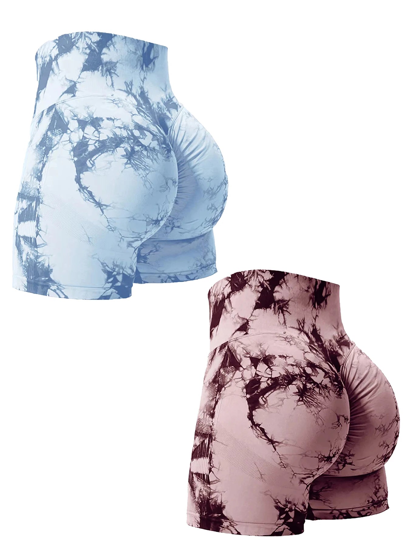 2PCS Tie Dye Butt Lifting Sexy Gym Shorts Woman Skinny Stretch High Waist Sport Shorts Casual Seamless Scrunch Butt