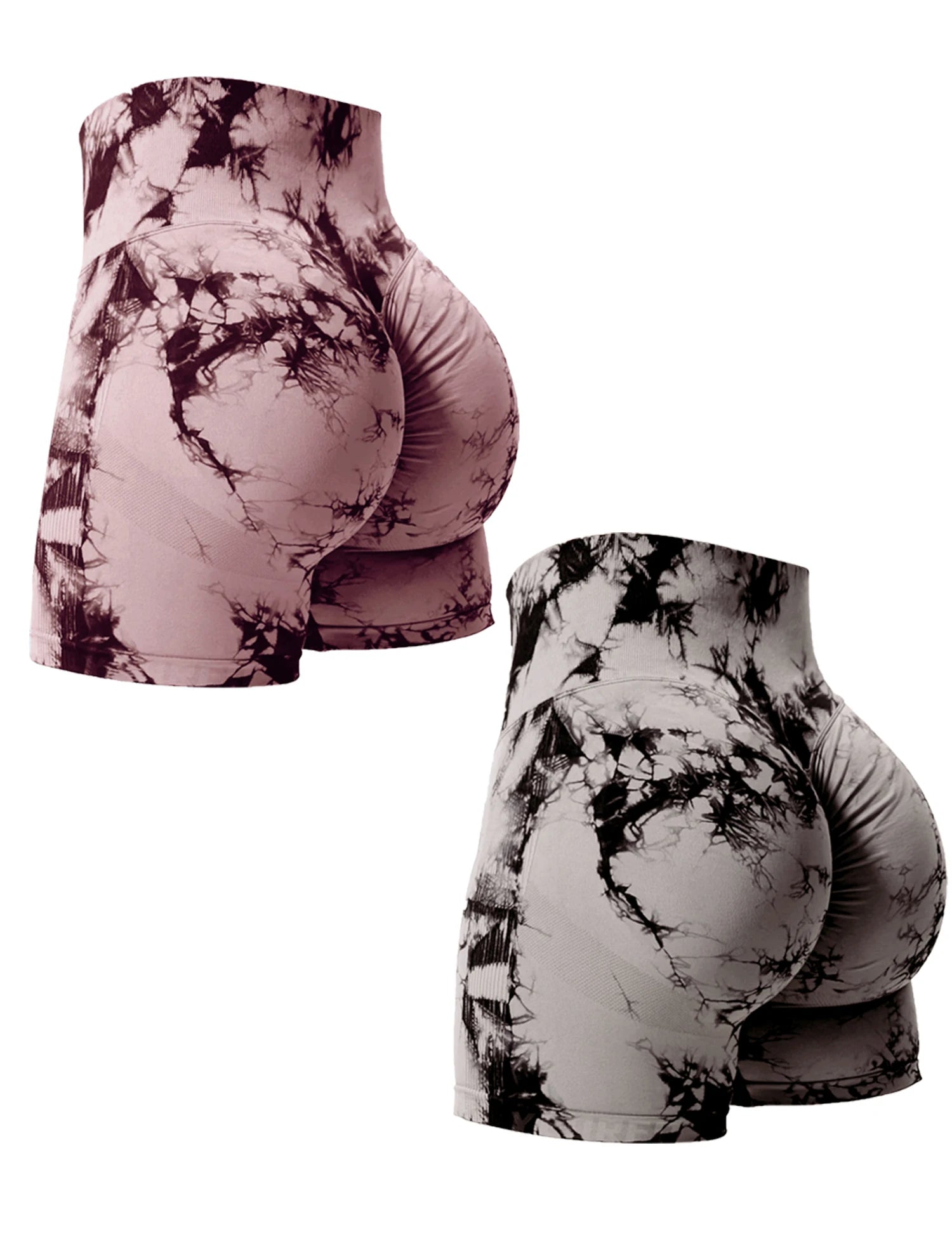 2PCS Tie Dye Butt Lifting Sexy Gym Shorts Woman Skinny Stretch High Waist Sport Shorts Casual Seamless Scrunch Butt