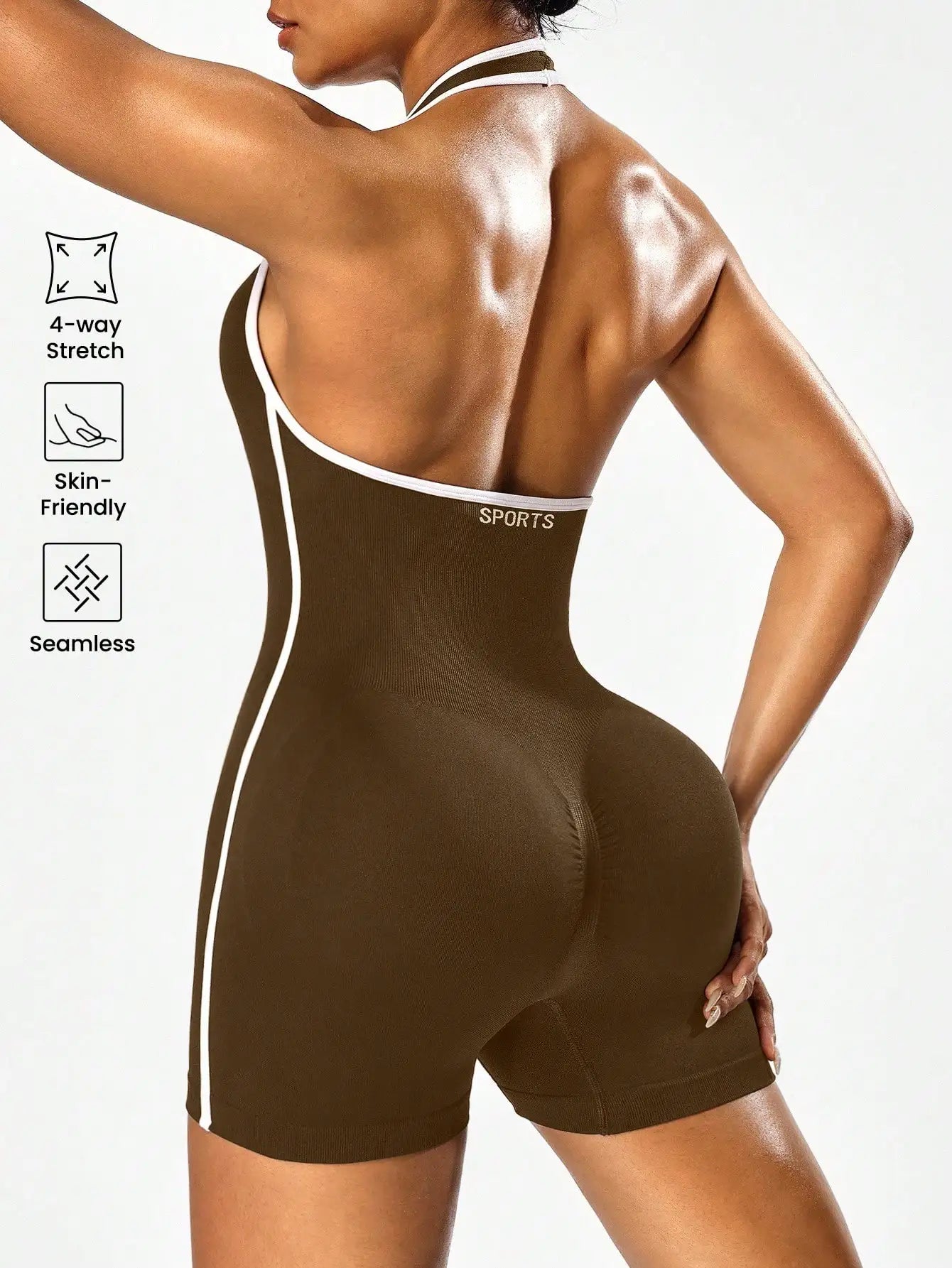 Cross-body yoga jumpsuit with color-blocking design, backless workout jumpsuit for women, outerwear for cross-border fitness and