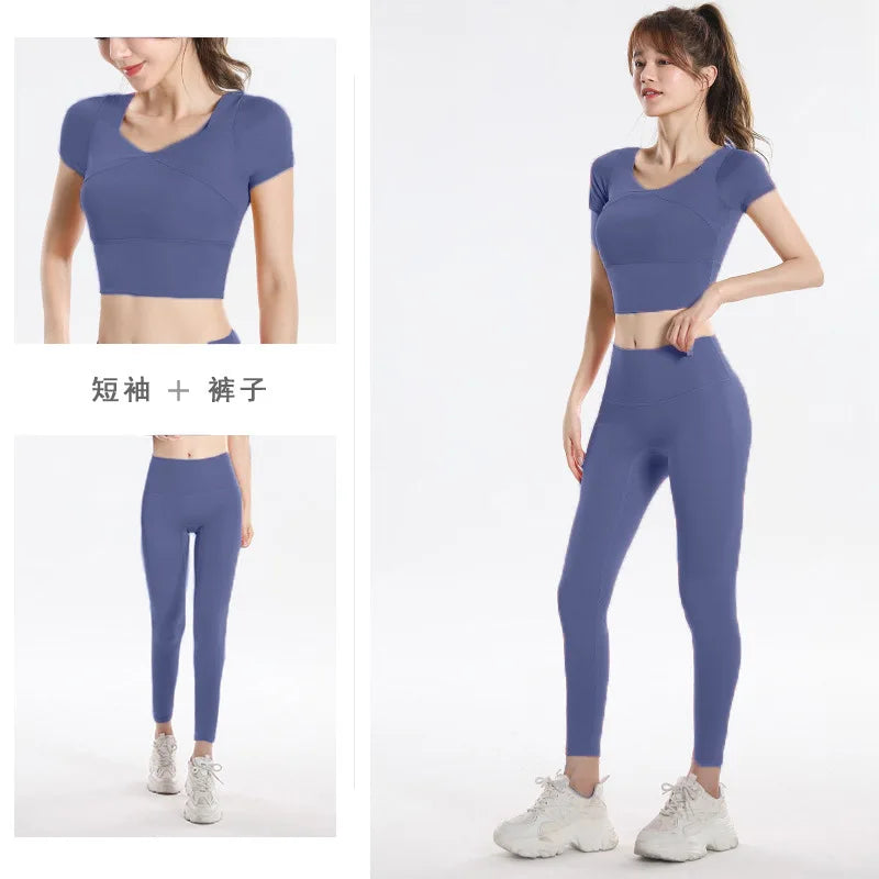 Quick Dry Set Sports Top With Built-In Bra Plus Size 2026 New Yoga Short Sleeve Morning Run Fitness Workout for women