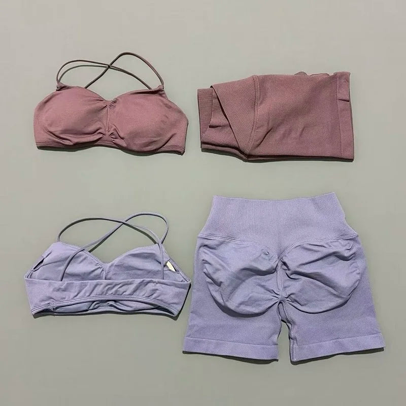2 Piece Vision Gym Set Women Yoga Crop Top High Waist Scrunch Seamless Shorts Fitness Bra Sport Suit Sportswear Workout Set
