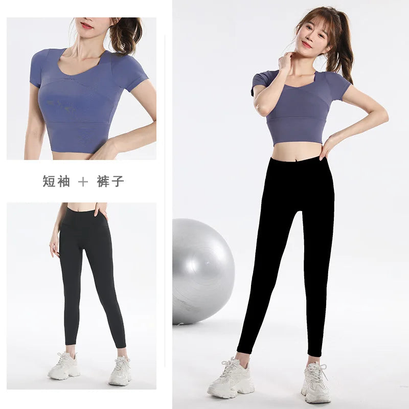 Quick Dry Set Sports Top With Built-In Bra Plus Size 2026 New Yoga Short Sleeve Morning Run Fitness Workout for women