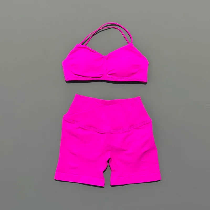 2 Piece Vision Gym Set Women Yoga Crop Top High Waist Scrunch Seamless Shorts Fitness Bra Sport Suit Sportswear Workout Set
