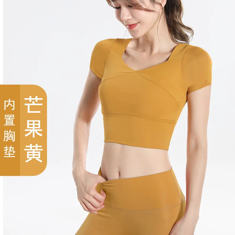 Quick Dry Set Sports Top With Built-In Bra Plus Size 2026 New Yoga Short Sleeve Morning Run Fitness Workout for women
