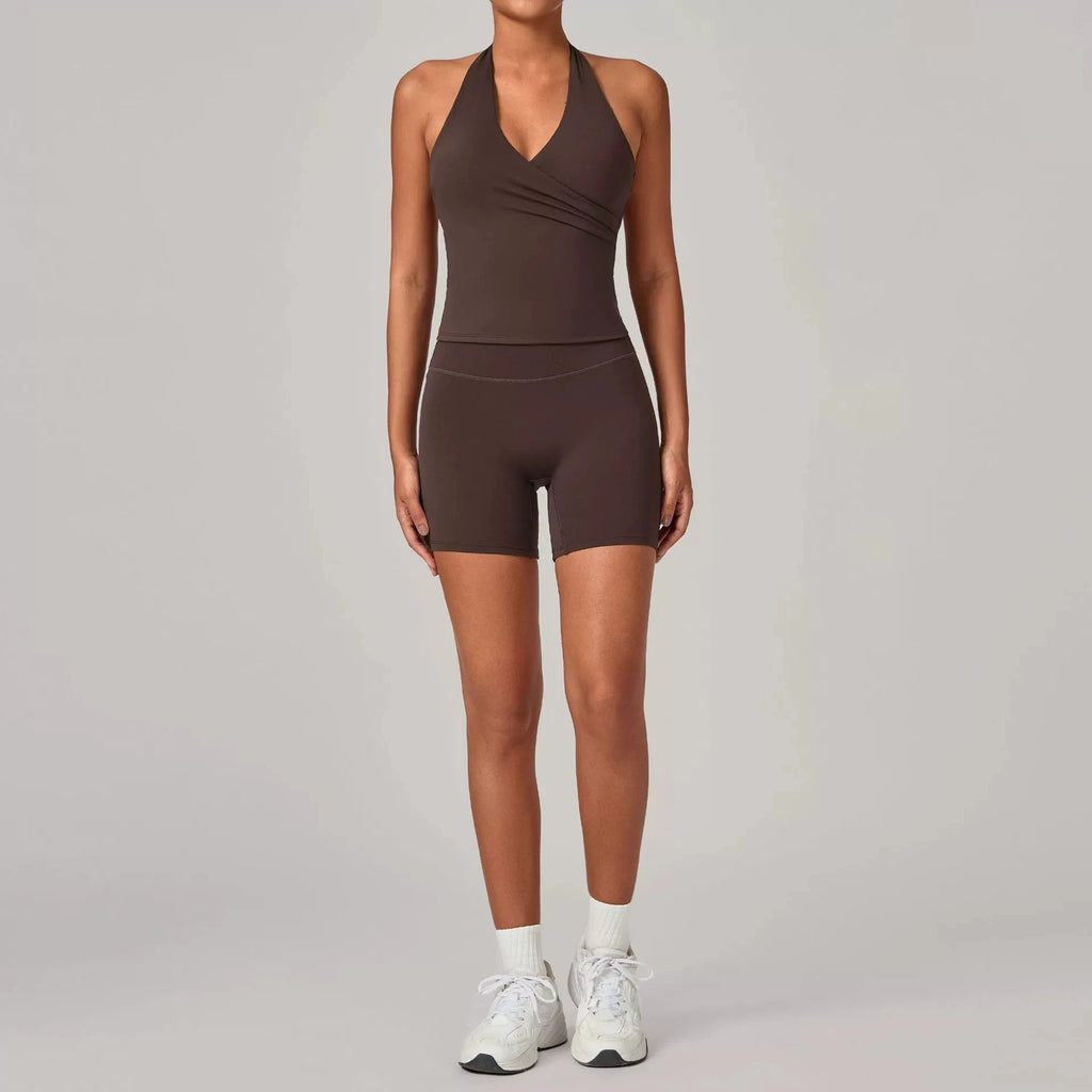 2 Pieces Yoga Suit Women Sportswear Gym Clothes Outfit Halter Sports Fitness Suit Vest Matching Shorts Workout Sets Gym Sets