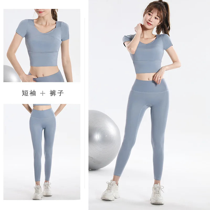Quick Dry Set Sports Top With Built-In Bra Plus Size 2026 New Yoga Short Sleeve Morning Run Fitness Workout for women