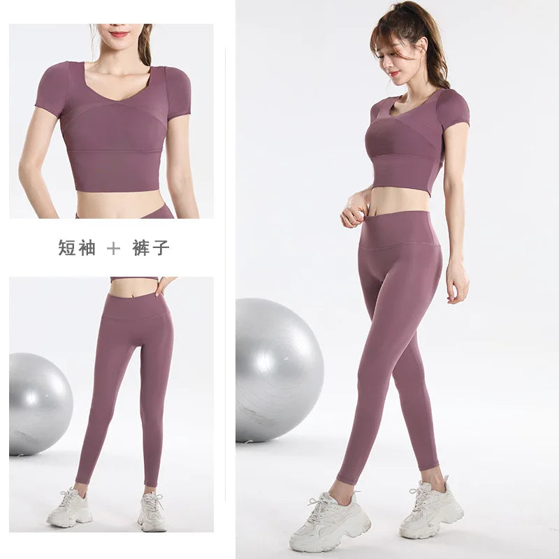 Quick Dry Set Sports Top With Built-In Bra Plus Size 2026 New Yoga Short Sleeve Morning Run Fitness Workout for women