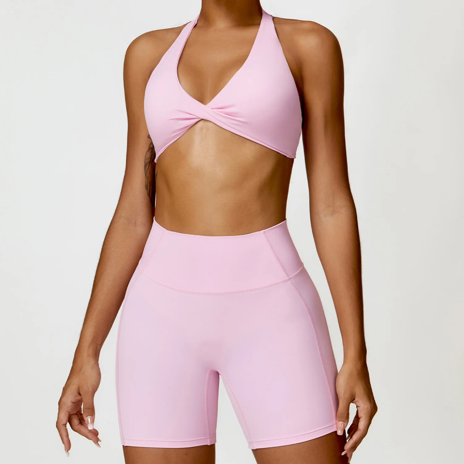 FUBEIKE 2 Pieces Set Pink Women's Underwear Seamless Women Panties Yoga Suits Beauty Back Quick-Drying Running Workout Clothes