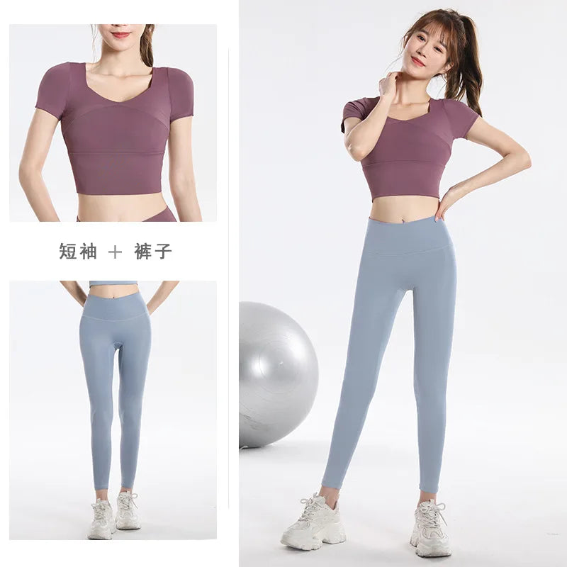 Quick Dry Set Sports Top With Built-In Bra Plus Size 2026 New Yoga Short Sleeve Morning Run Fitness Workout for women